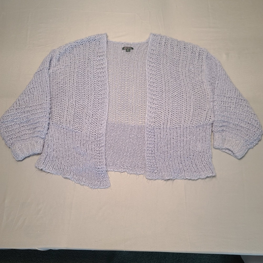 Wild Fable Open Front Cardigan Womens Medium Light Blue Chunky Knit Cropped Cozy